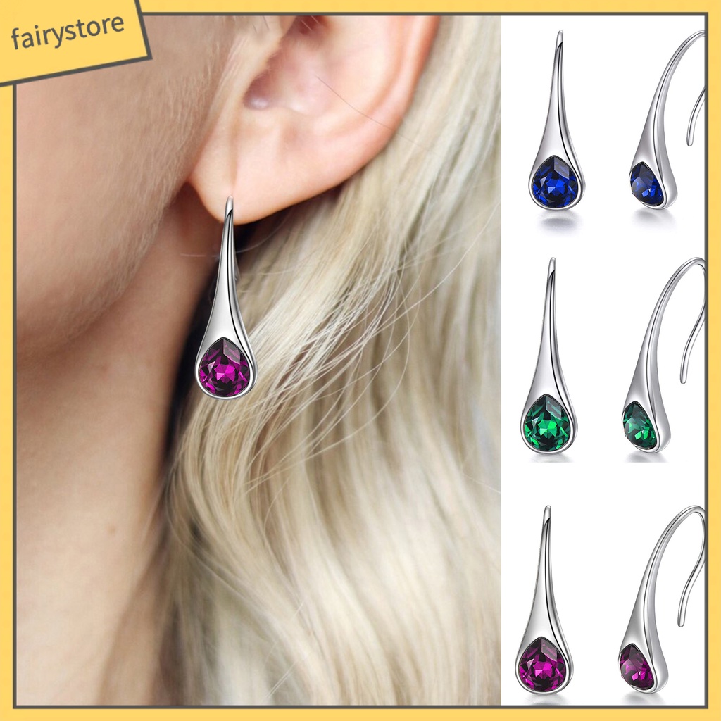 1 Đôi Bông Tai Hình Giọt Nước Đính Đá Thời Trang