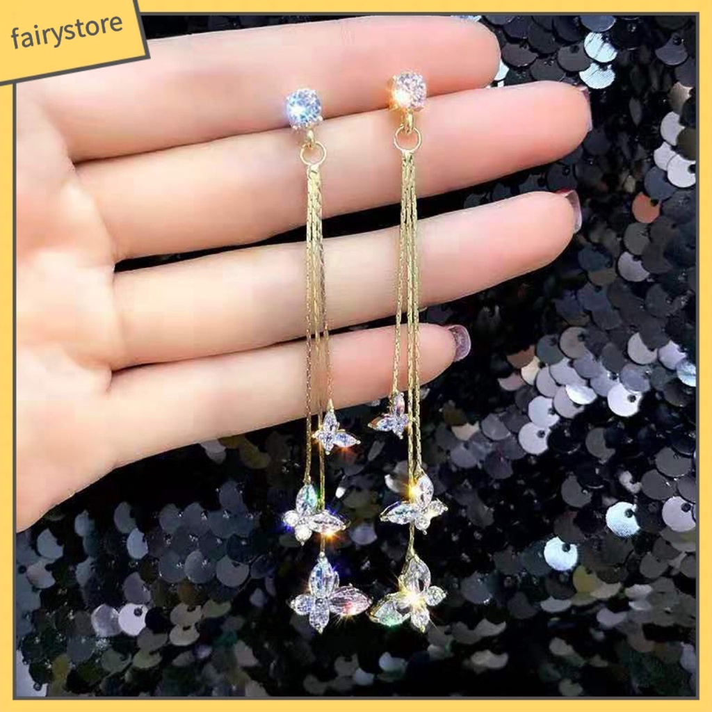 1 Đôi Bông Tai Hình Bướm Đính Đá Zircon Lấp Lánh Phong Cách Bohemia Dành Cho Nữ