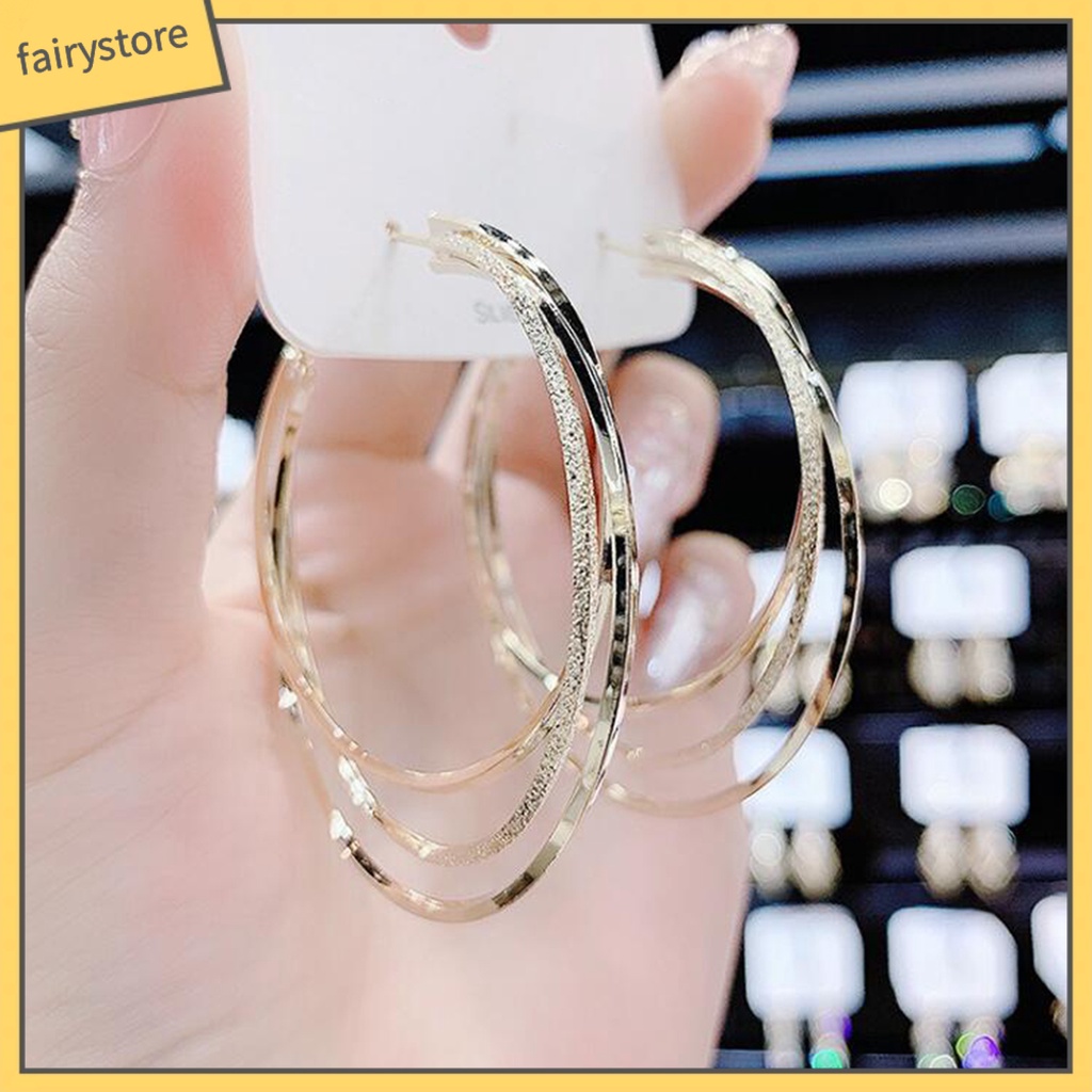 1 Đôi Bông Tai Hình Tròn Cỡ Lớn Nhiều Lớp Lấp Lánh Thời Trang Cho Nữ