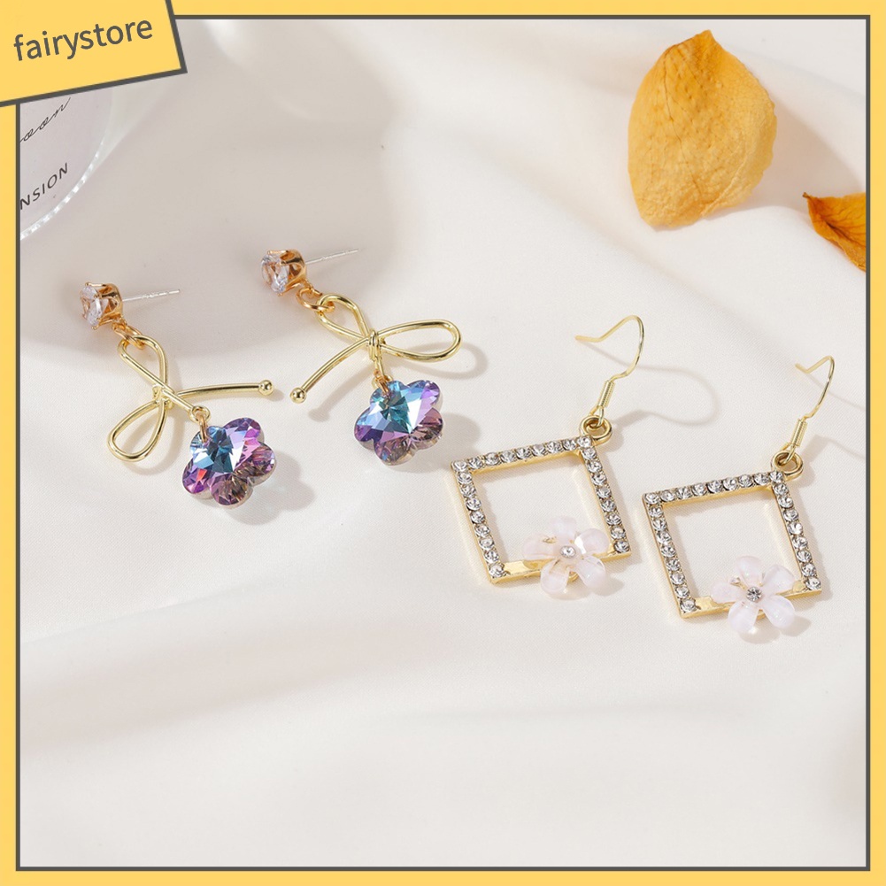 Bông Tai Dáng Dài Đính Đá Zircon Màu Sắc Gradient Thanh Lịch Dành Cho Nữ