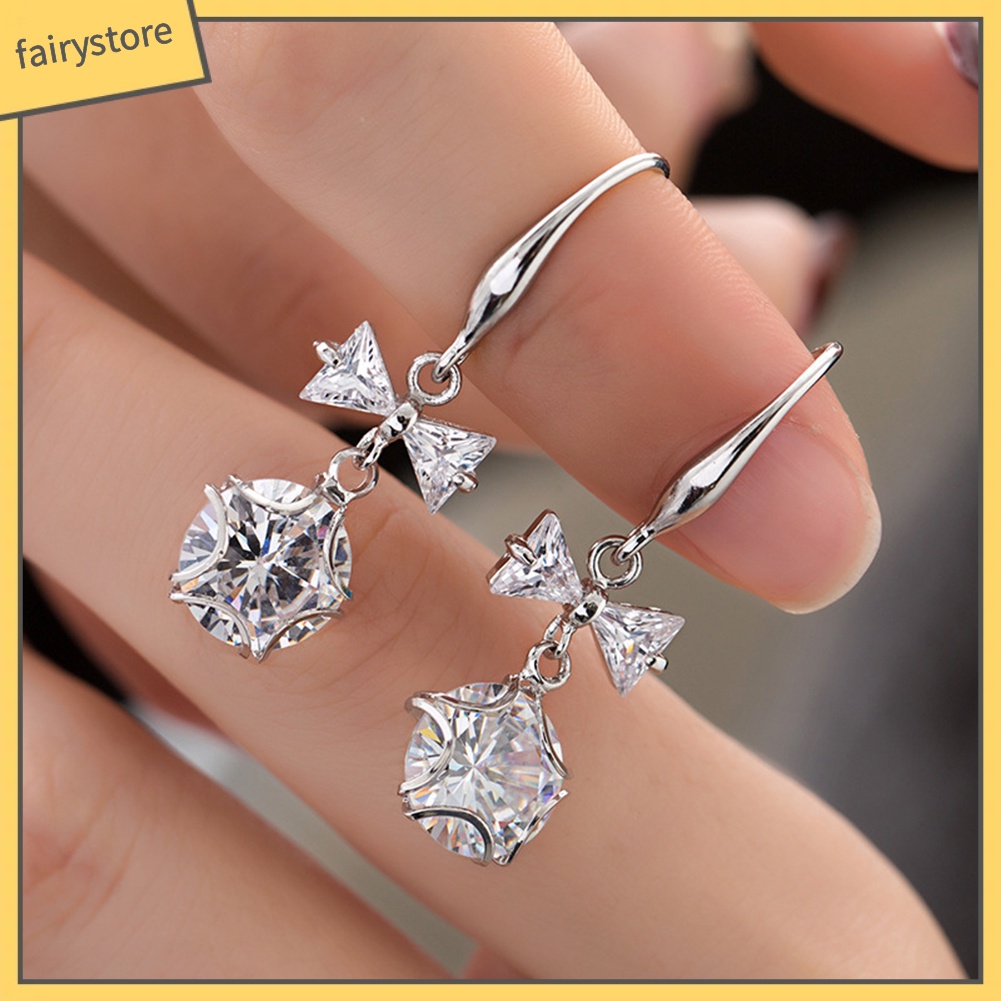 Bông Tai Dáng Dài Hình Nơ Bướm Đính Đá Zirconia Thời Trang Cho Nữ