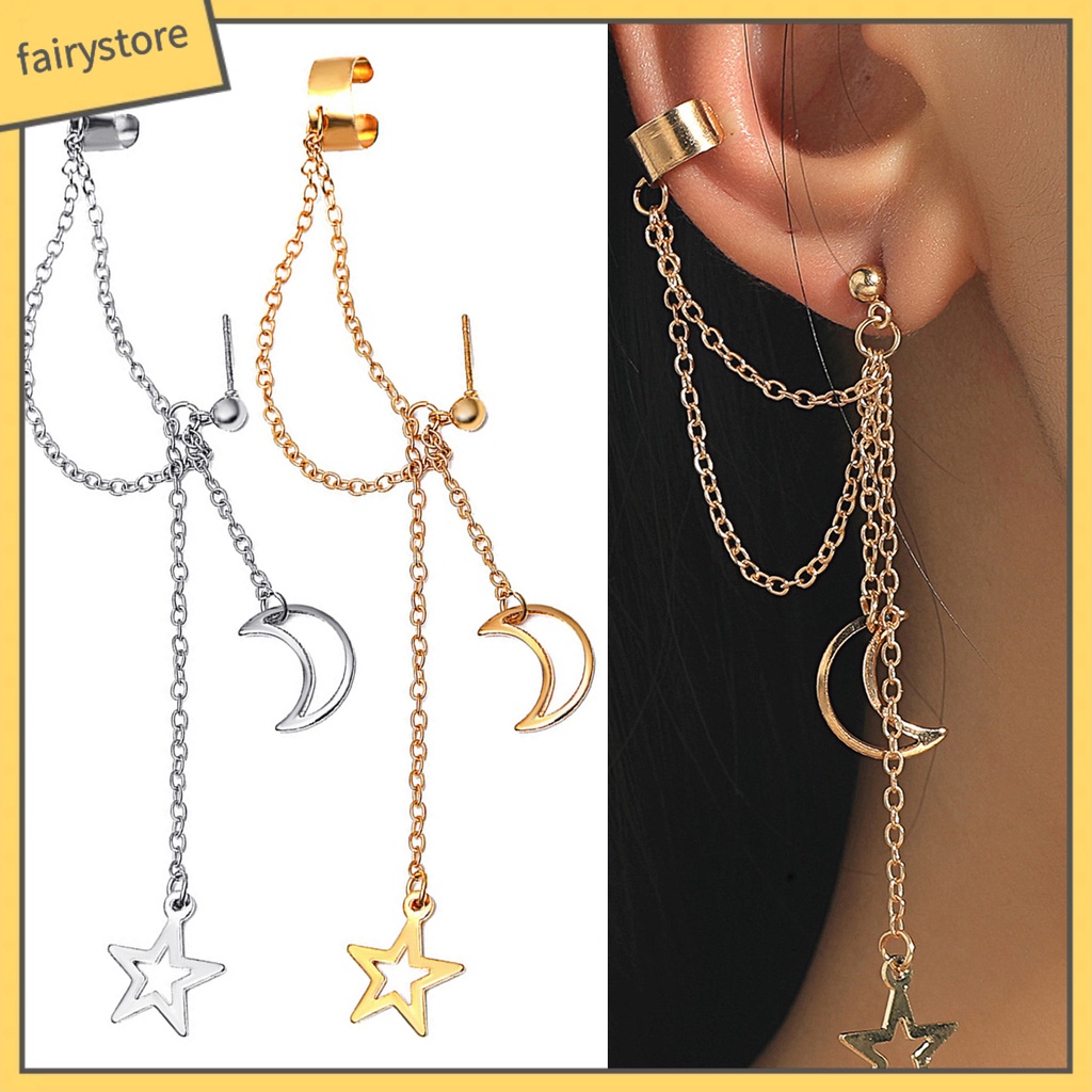 1 Khuyên Tai Dạng Kẹp Hình Mặt Trăng Bằng Thép Không Gỉ Màu Sắc Đơn Giản