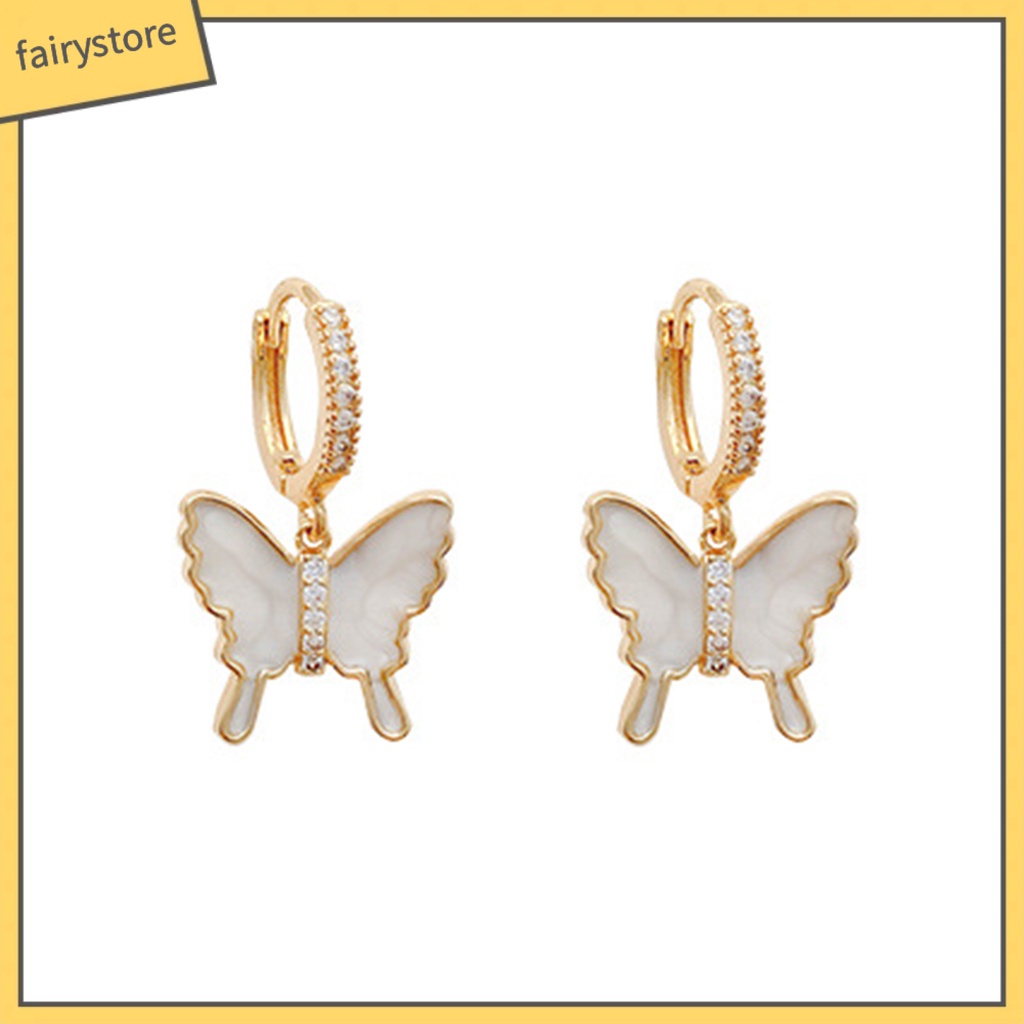 1 Đôi Bông Tai Hình Bướm Đính Đá Zircon Không Gây Dị Ứng Phong Cách Retro Thời Trang Dành Cho Nữ