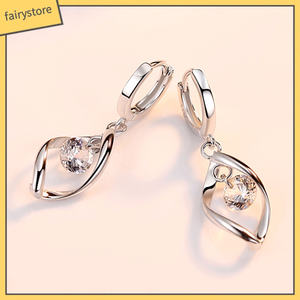 Khuyên Tai Vòng Xoắn Dài Đính Đá Zircon Hình Trái Tim Thanh Lịch Cho Nữ