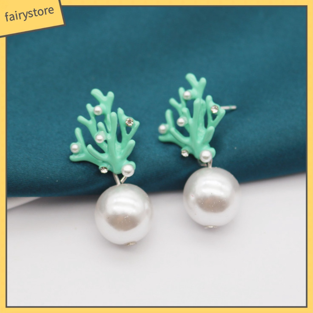 1 Cặp Bông Tai Ngọc Trai Giả Hình San Hô Dễ Thương Trọng Lượng Nhẹ