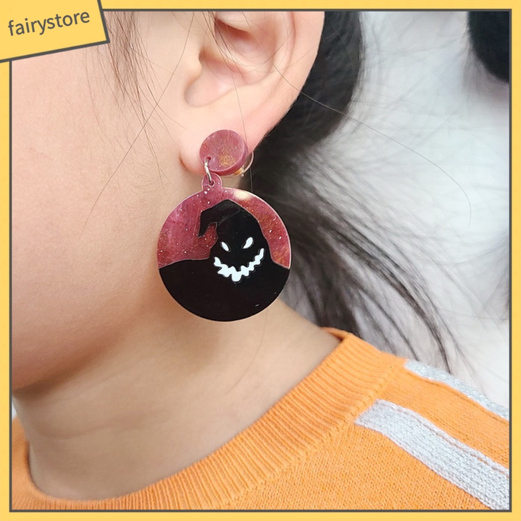1 Đôi Bông Tai Hình Tròn Bằng Acrylic Họa Tiết Ma Halloween