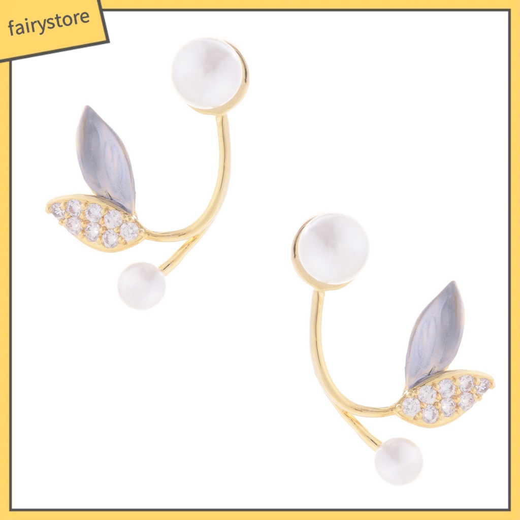 1 Đôi Bông Tai Hình Chiếc Lá Đính Ngọc Trai Nhân Tạo Phong Cách Hàn Quốc