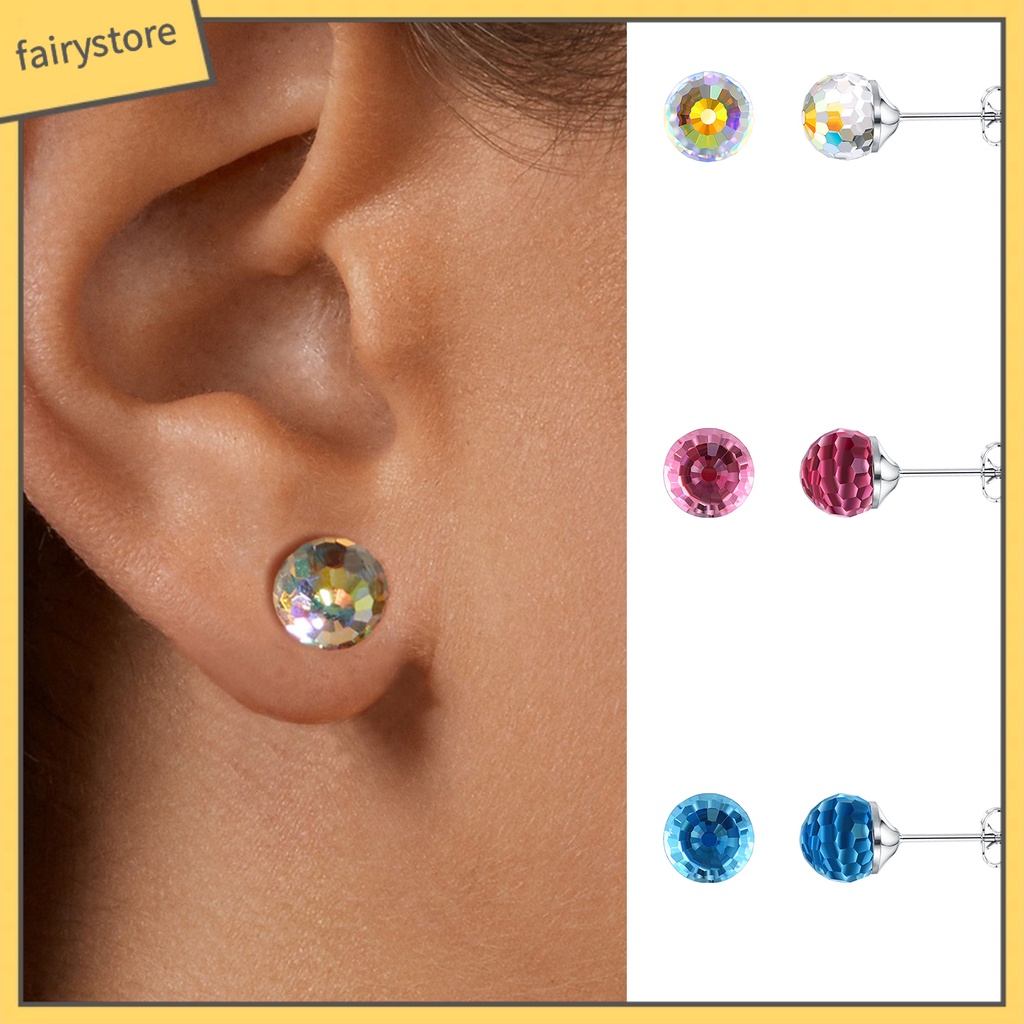 [FRO] Khuyên Tai Xỏ Bằng Bạc Sterling Đính Pha Lê Tròn Chống Va Đập Hàng Ngày Cho Nữ