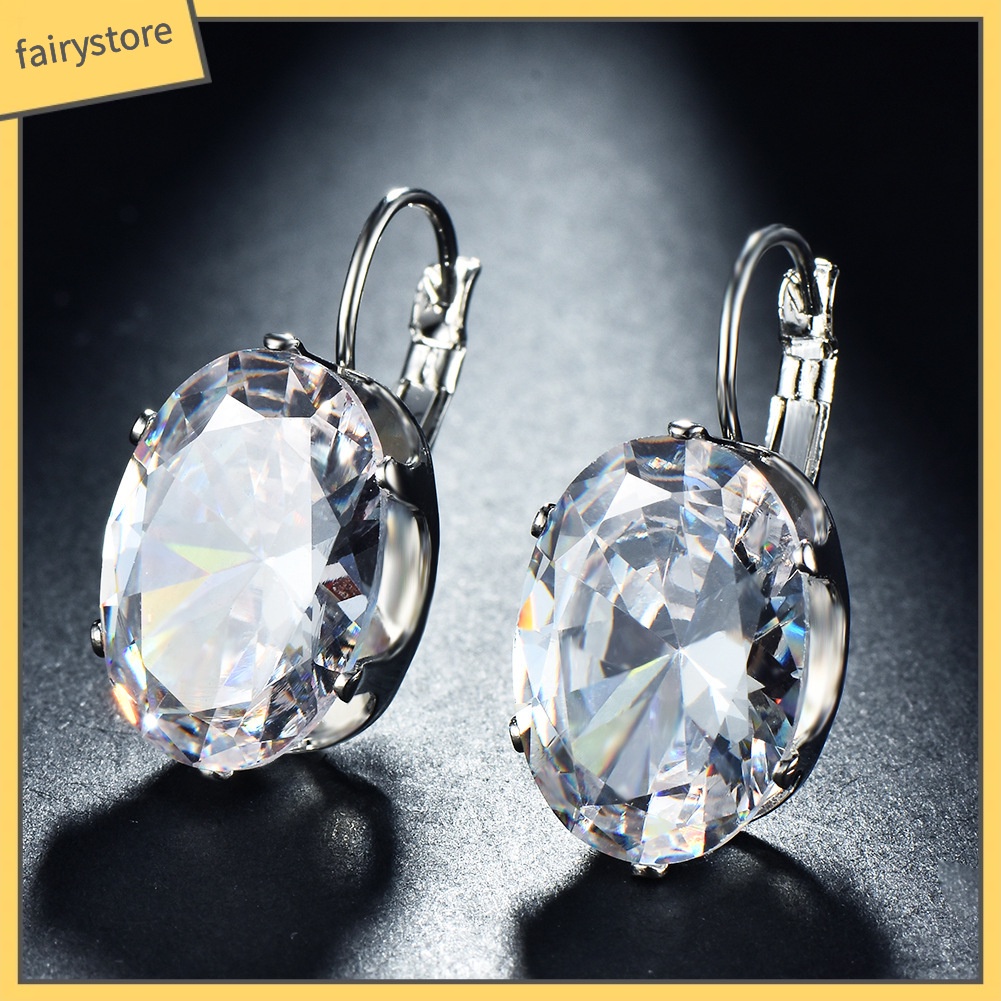 Bông Tai Hình Oval Đính Đá Zircon Thời Trang Dành Cho Nữ