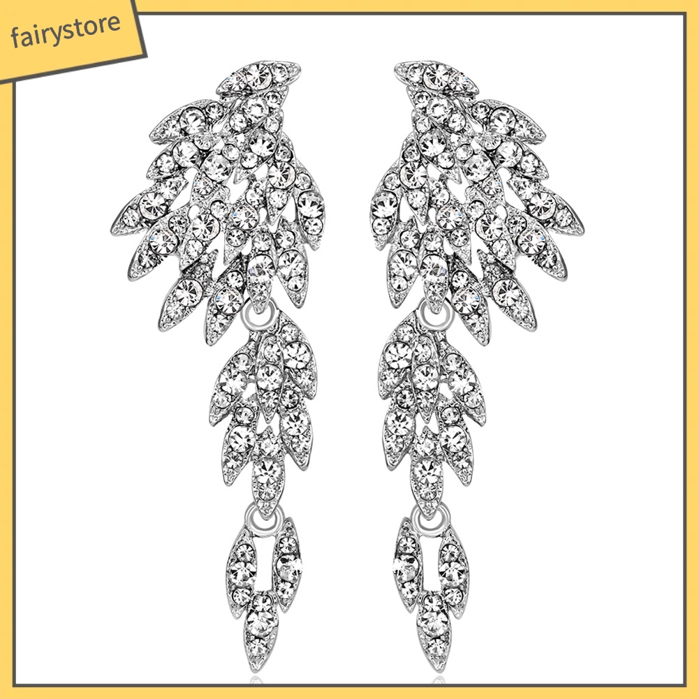 Bông Tai Dáng Dài Hình Đôi Cánh Đính Đá Trang Nhã Cho Nữ