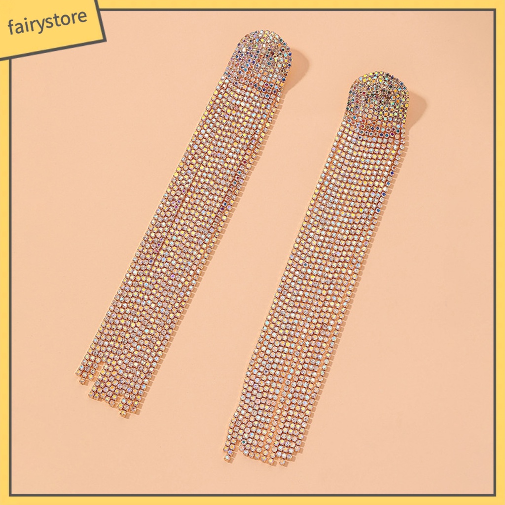 Bông Tai Dáng Dài Bằng Hợp Kim Đính Đá Lấp Lánh Thời Trang Cho Nữ