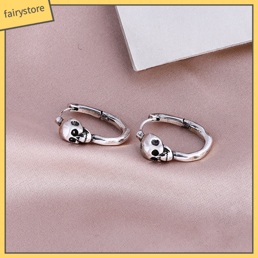 1 Khuyên Tai Tròn Hình Đầu Lâu Phong Cách Hip Hop Punk Cá Tính Dành Cho Nữ