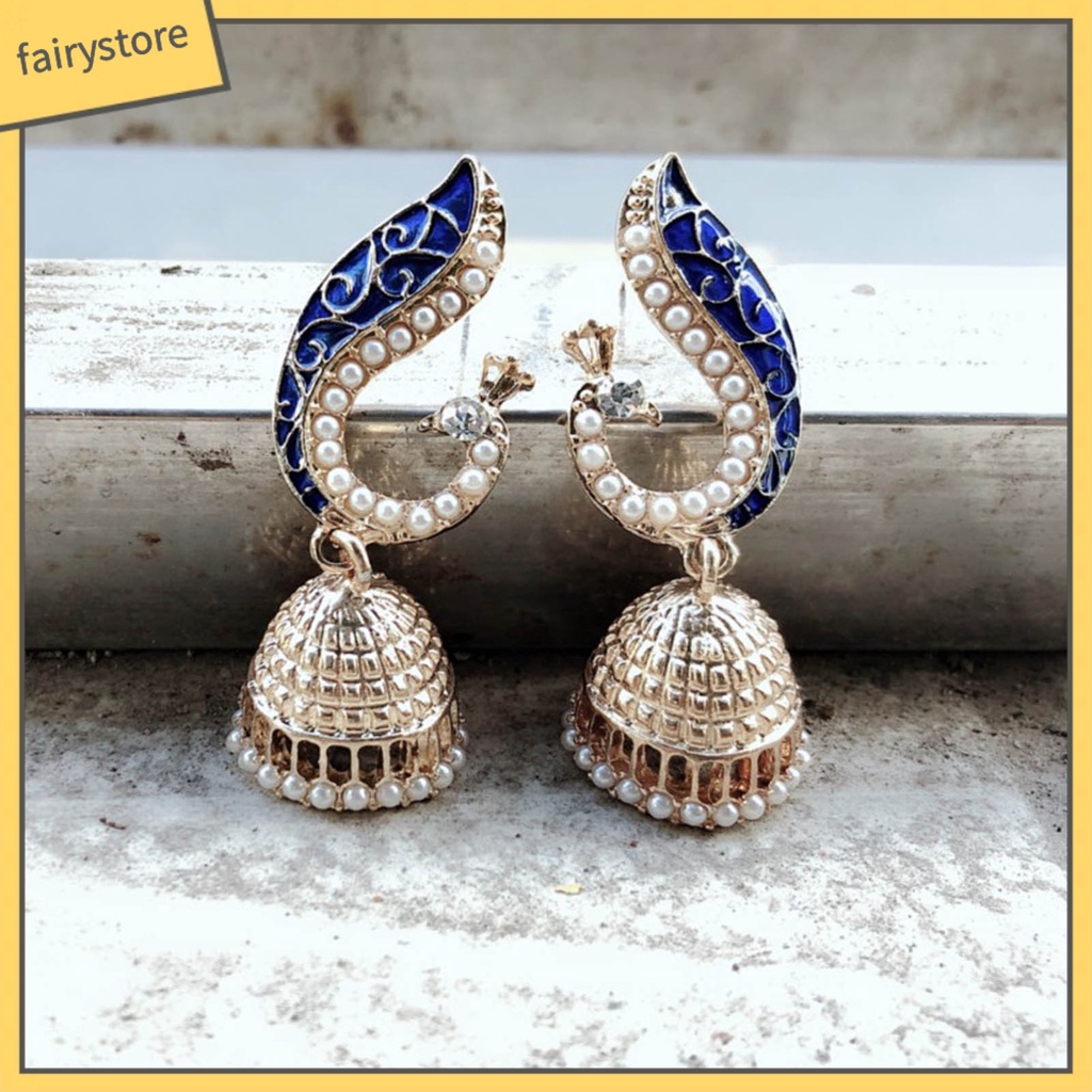 1 Đôi Bông Tai Hình Chim Công Đính Ngọc Trai Nhân Tạo Dành Cho Nữ