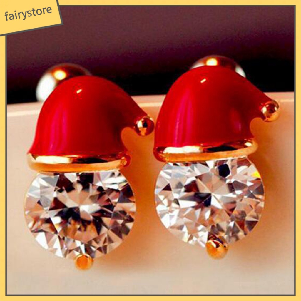 1 Đôi Bông Tai Hình Nón Giáng Sinh Đính Đá Thời Trang Dành Cho Nữ
