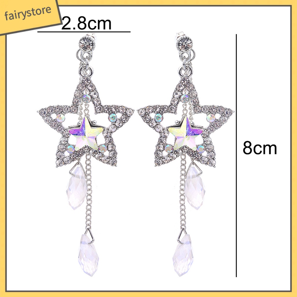 Bông Tai Dáng Dài Đính Đá Zircon Hình Ngôi Sao Phối Tua Rua Thời Trang Cho Nữ