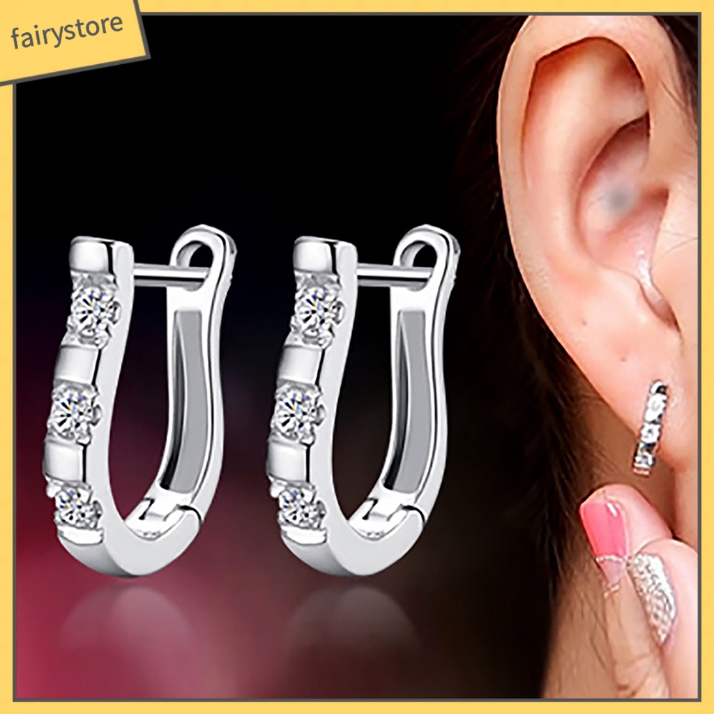 1 Đôi Bông Tai Chữ U Đính Đá Thời Trang Dành Cho Nữ