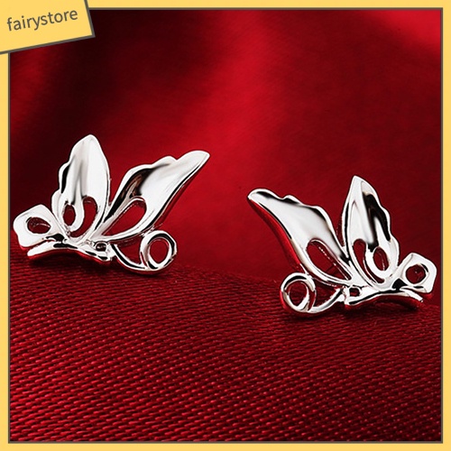 Bông Tai Mạ Bạc Hình Bướm Rỗng Cho Nữ