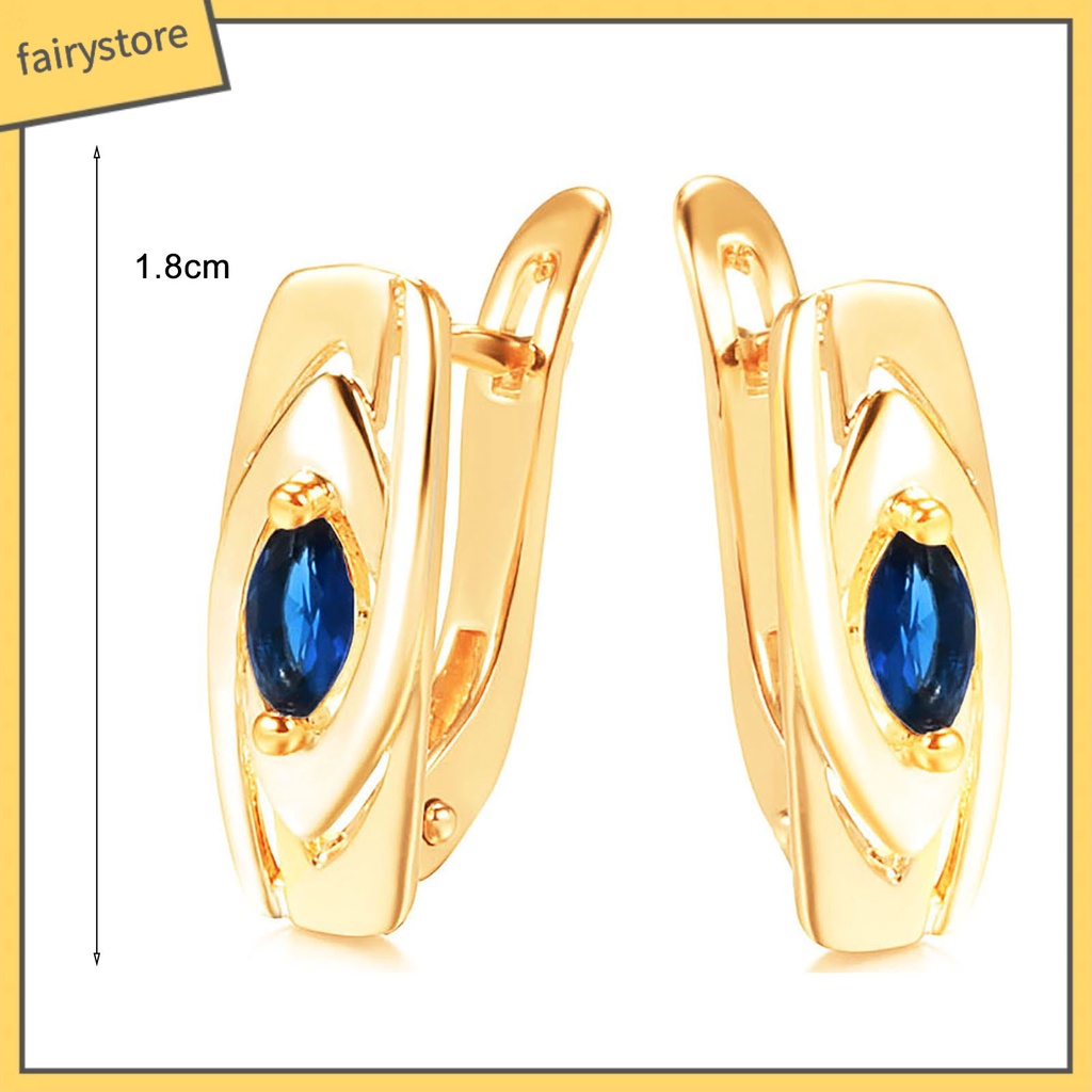 1 Đôi Bông Tai Hình Tròn Đính Đá Zirconia Màu Xanh Dương Thoải Mái Dành Cho Nữ