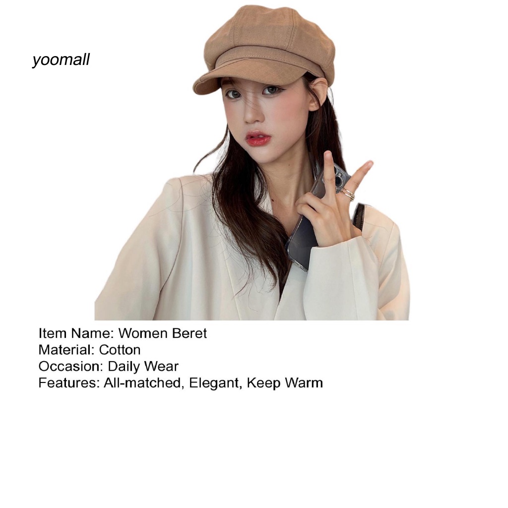 Mũ Beret Cotton Màu Trơn Giữ Ấm Thời Trang