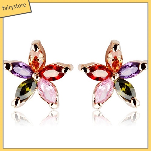 Đôi Khuyên Tai Hình Hoa Đính Đá Zircon Nhiều Màu Sắc Thời Trang Cho Nữ