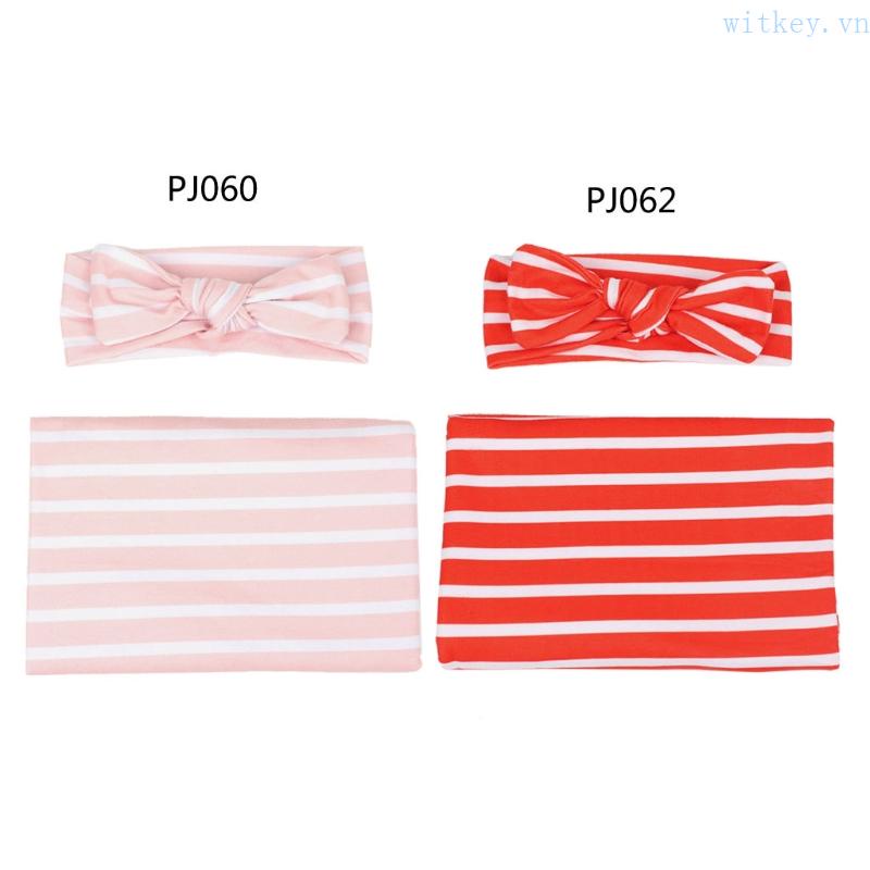 Bộ Chăn Quấn Và Băng Đô Họa Tiết Kẻ Sọc Dành Cho Bé Sơ Sinh