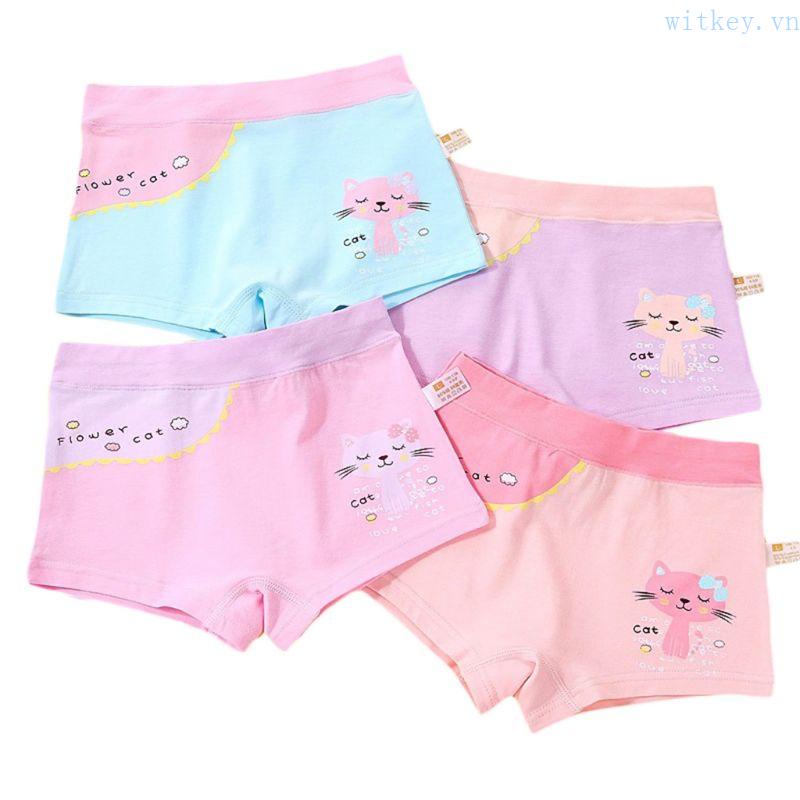 Quần Lót Boxer Cotton In Họa Tiết Mèo Hoạt Hình Màu Tương Phản Cho Bé
