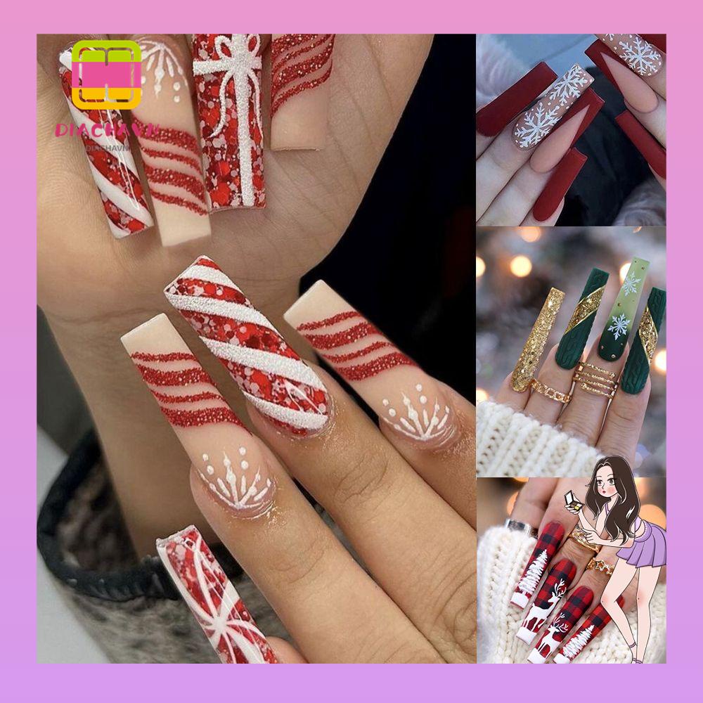 Set 24 Móng Tay Giả Che Phủ Toàn Diện DIY Lấp Lánh