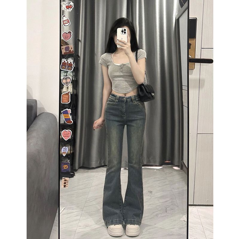 COZOK Áo Thun Ngắn Tay Dáng Ôm Phong Cách vintage Thời Trang