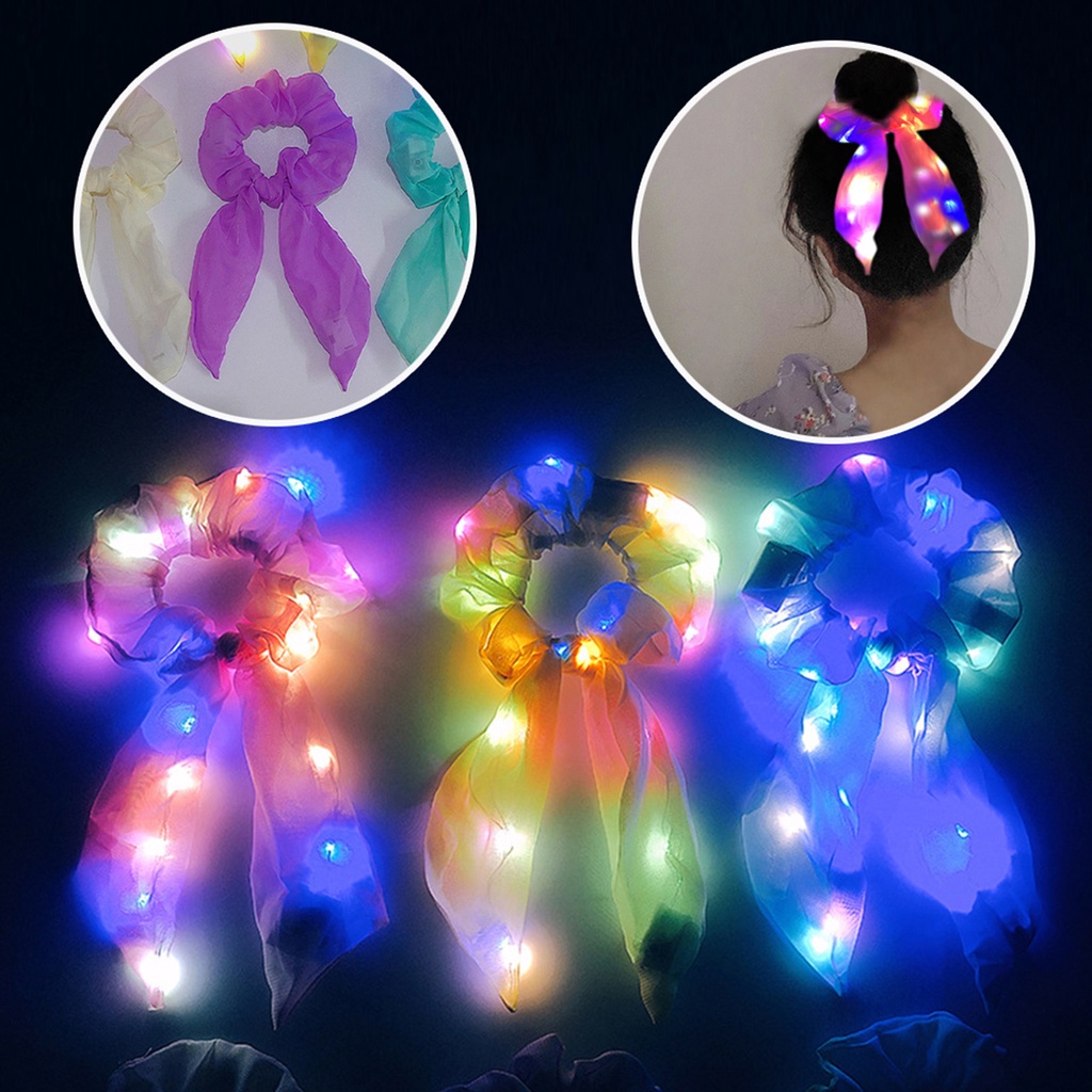 Giá Đỡ Dây Buộc Tóc Co Giãn Có Đèn LED Phát Sáng Phong Cách Hàn Quốc Ngọt Ngào Cho Nữ