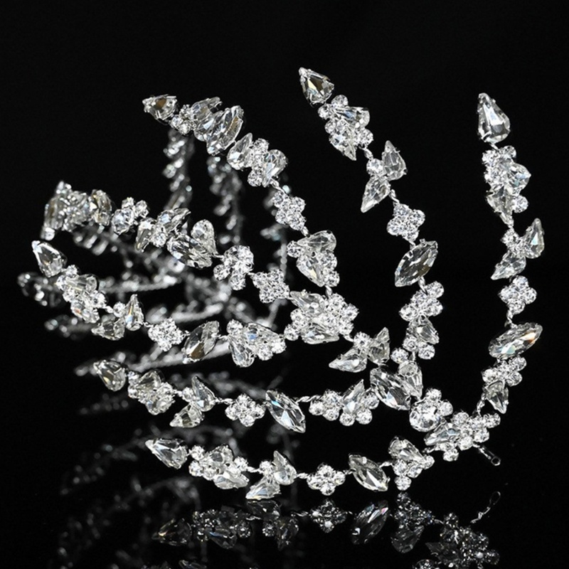 Flgo Vương Miện Đính Kim Cương Pha Lê Nhiều Lớp Lấp Lánh Màu Vàng / Bạc Thanh Lịch Dành Cho Cô Dâu Trong Tiệc Cưới Sup