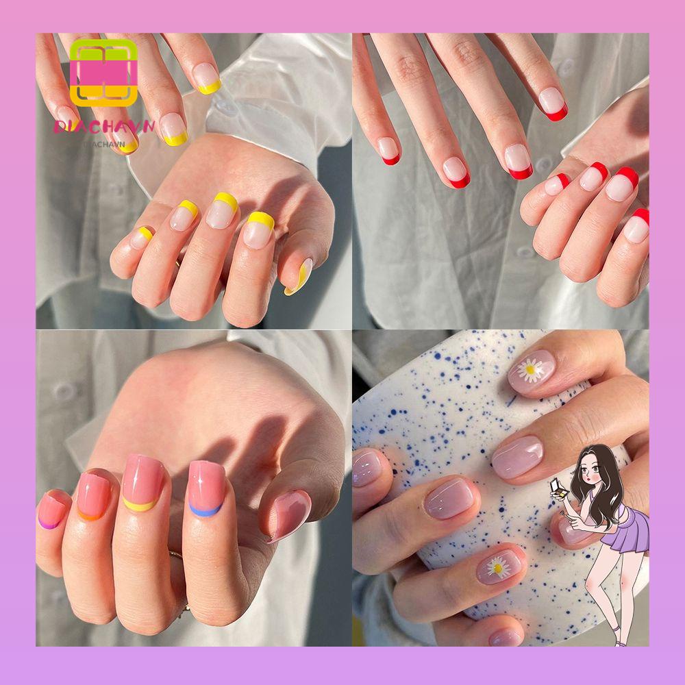 Hộp 24 Móng Tay Giả Ngắn / Tròn / Vuông Phong Cách Pháp
