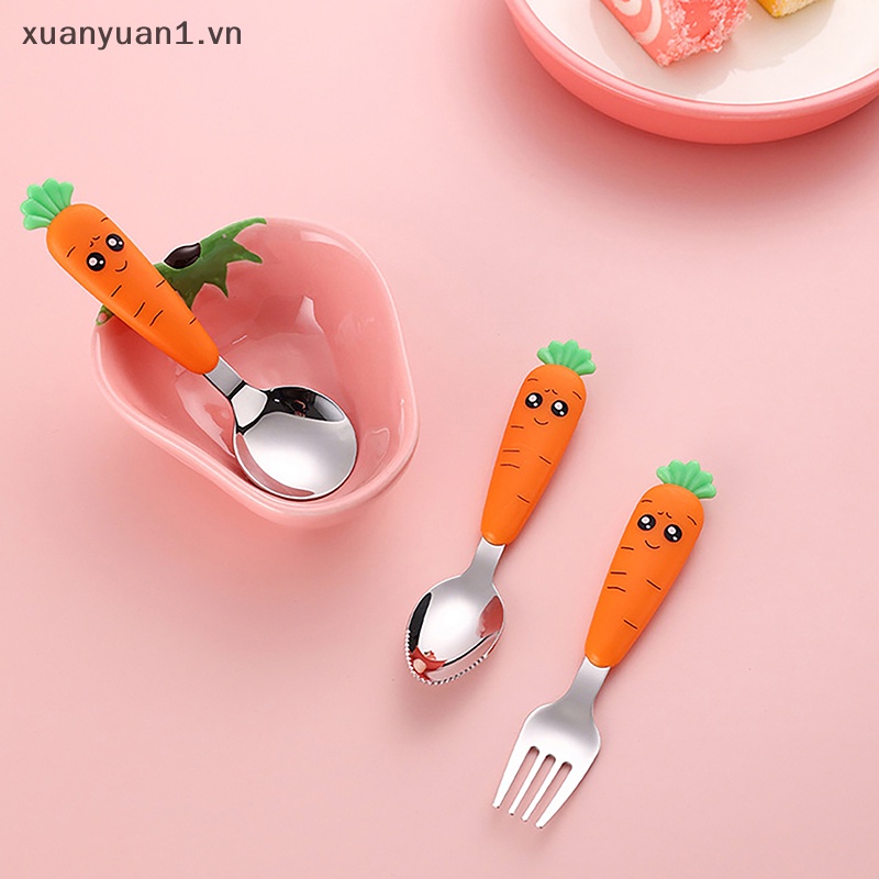 Bộ Dụng Cụ Ăn Bằng Inox Họa Tiết Hoạt Hình Dễ Thương Cho Bé