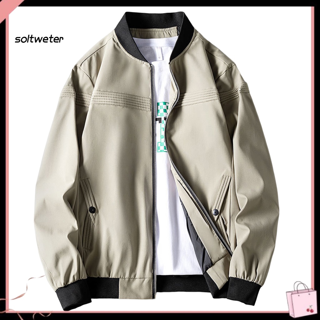 Áo Khoác Bóng Chày Cổ Đứng Dáng Rộng Màu Trơn Có Khóa Kéo Thời Trang Đường Phố Mùa Thu Cho Nam