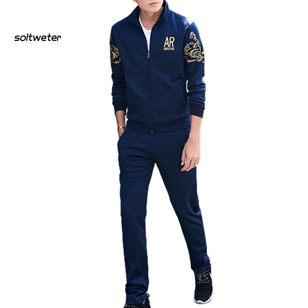 Set Đồ 2 Món Gồm Áo Nỉ Cổ Đứng In Họa Tiết Đồng Có Khóa Kéo Và Quần Dài Giữ Ấm Cho Nam