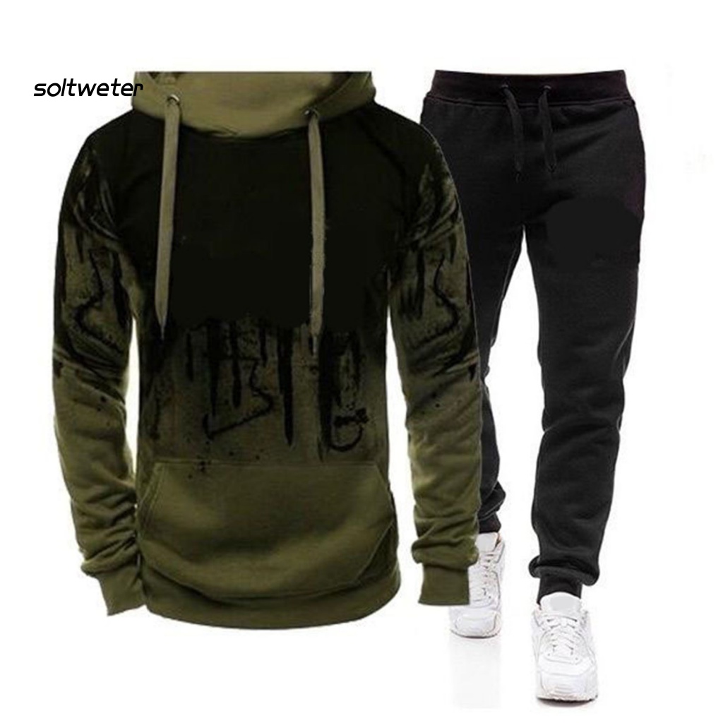 Bộ Đồ 2 Món Gồm Áo Hoodie Tay Dài Và Quần Dài Dây Rút Thấm Hút Mồ Hôi In Họa Tiết Vết Mực Thời Trang Cho Nam