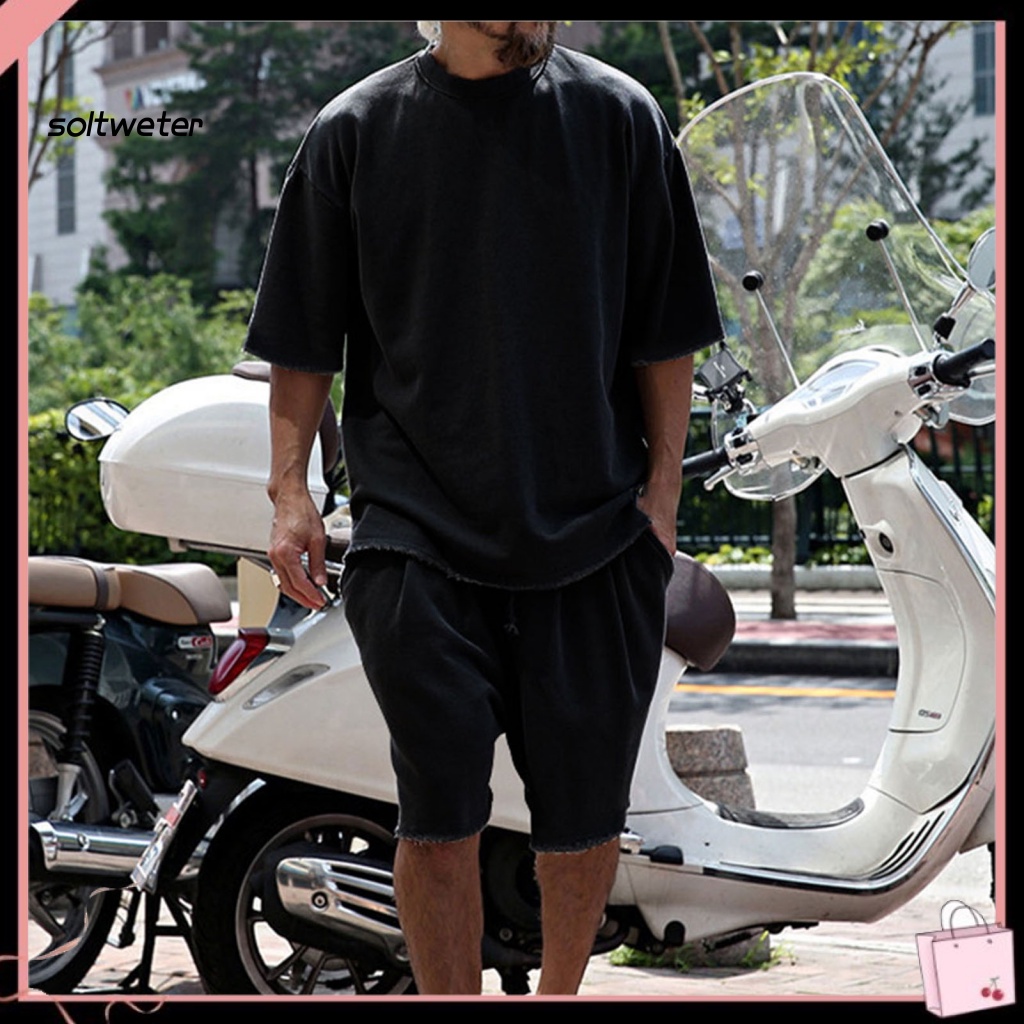 1 Bộ Quần Short Dây Rút Dáng Rộng Màu Trơn Có Túi Thời Trang Mùa Hè Cho Nam