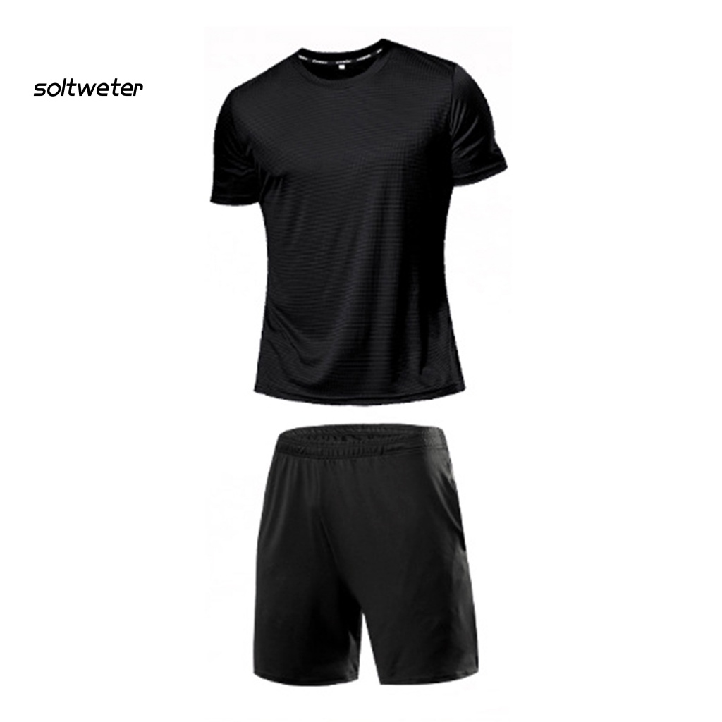 1 Bộ Đồ Thể Thao Áo Tay Ngắn Phối Quần Short Dáng Rộng Nhanh Khô Màu Trơn Thời Trang Mùa Hè Cho Nam