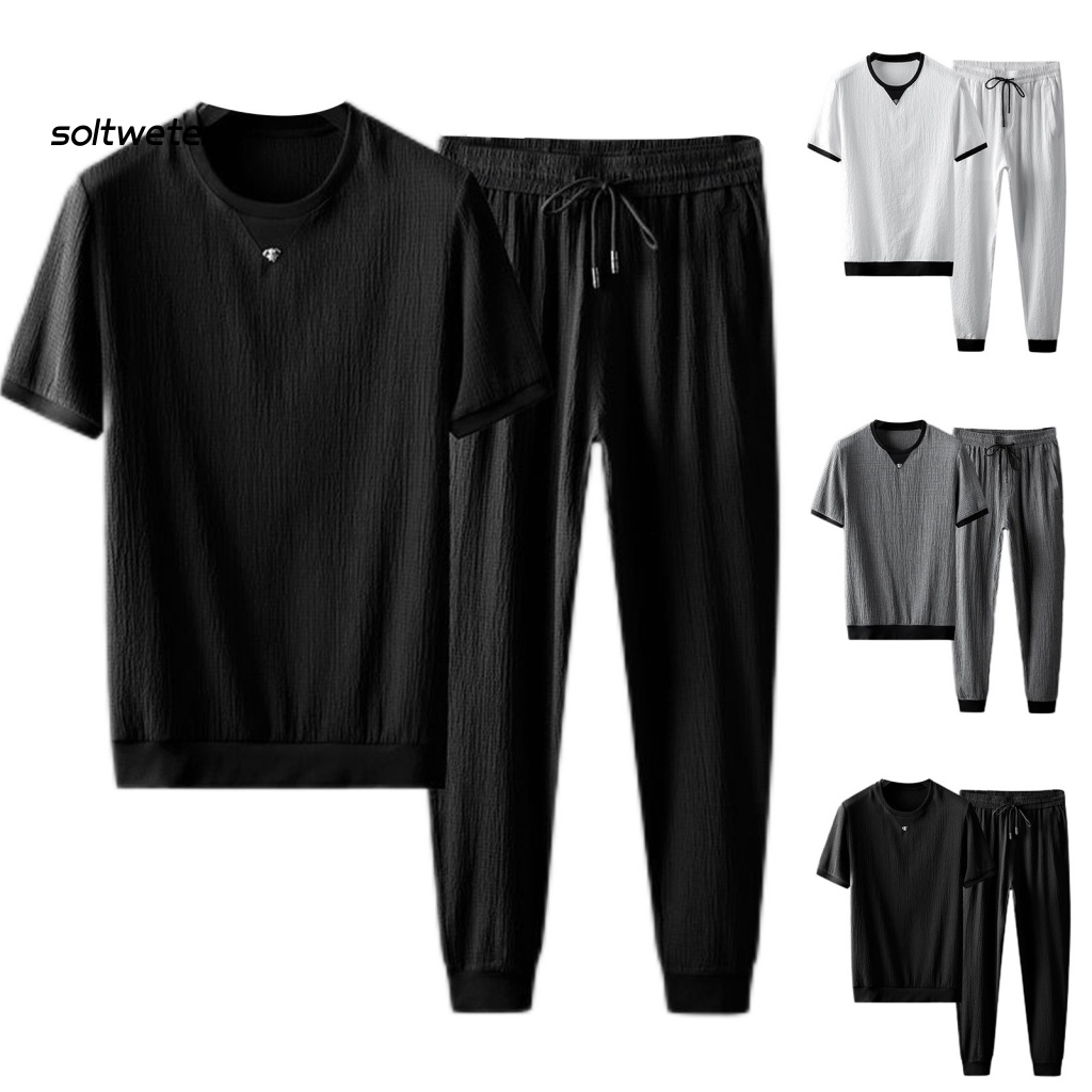 1 Bộ Quần Jogger Bằng Polyester Siêu Mềm Thấm Hút Mồ Hôi Phối Dây Rút Thiết Kế Đơn Giản Cho Nam