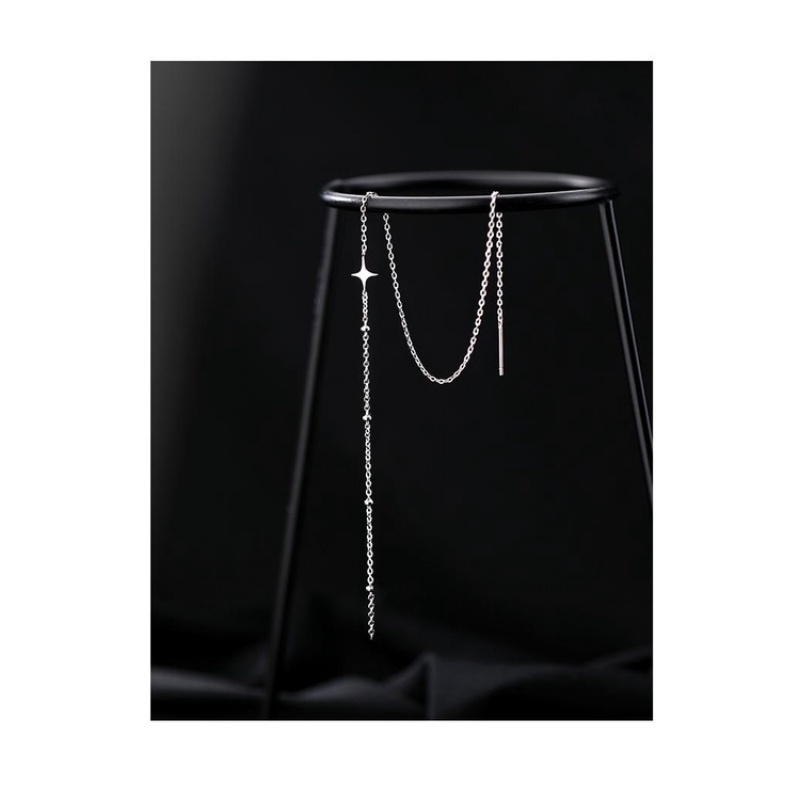 Hoa Tai Dáng Dài Mạ Bạc Phối Tua Rua Thời Trang Cao Cấp