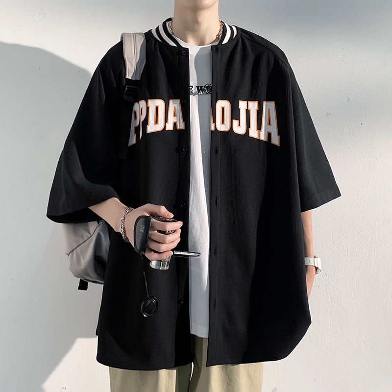 Áo Thun Bóng Chày Mùa Hè Tay Lửng Dáng Rộng Phong Cách Thời Trang Đường Phố Mỹ Có Size Lớn 150kg Hàng Mới Dành Cho Nam Và