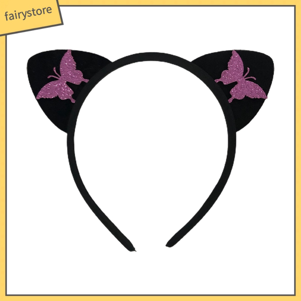 Băng Đô Tai Mèo Bằng Vải Chống Trượt In Họa Tiết Bướm Dễ Thương