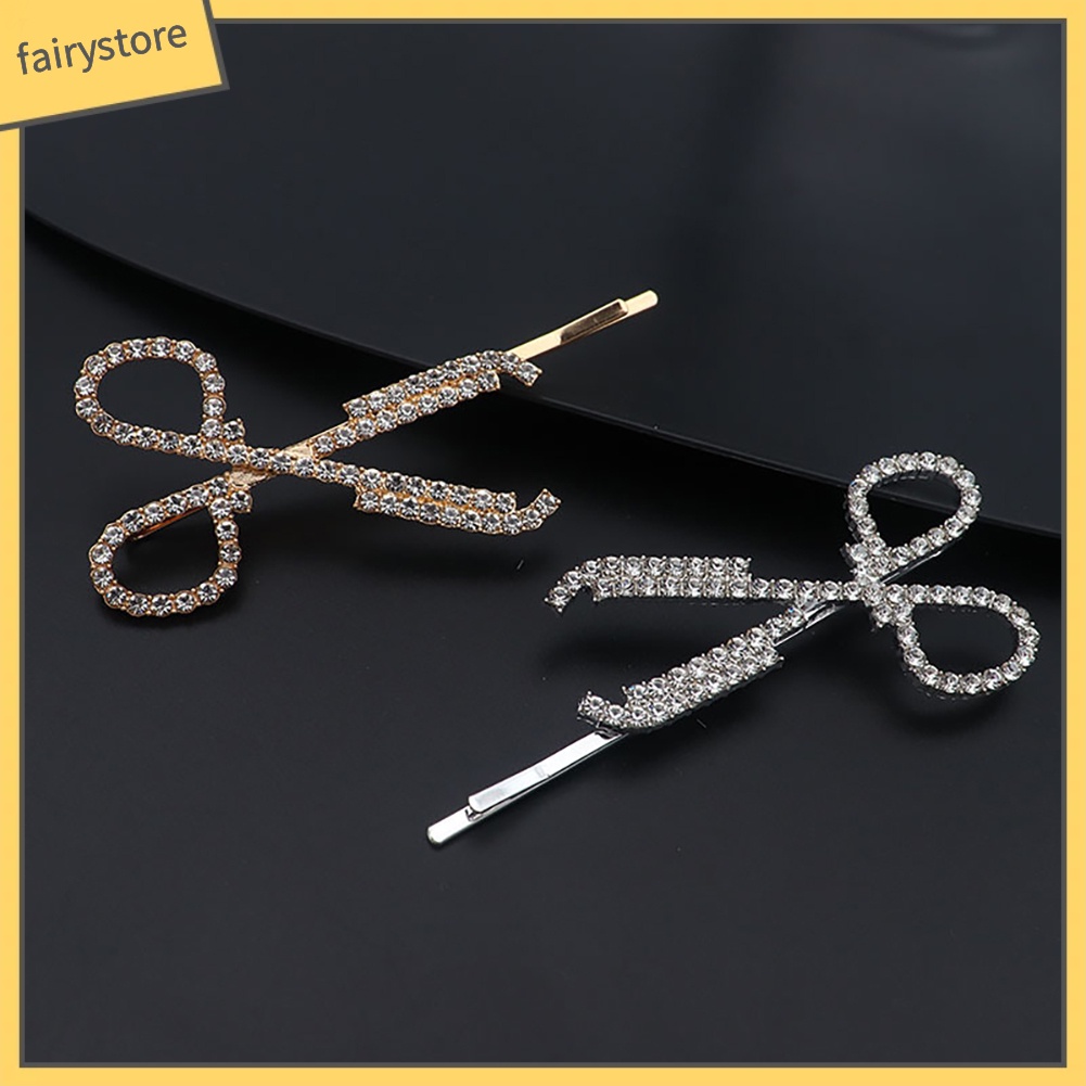 Set 2 Kẹp Tóc Hình Cây Kéo Đính Đá Thời Trang Cho Nữ