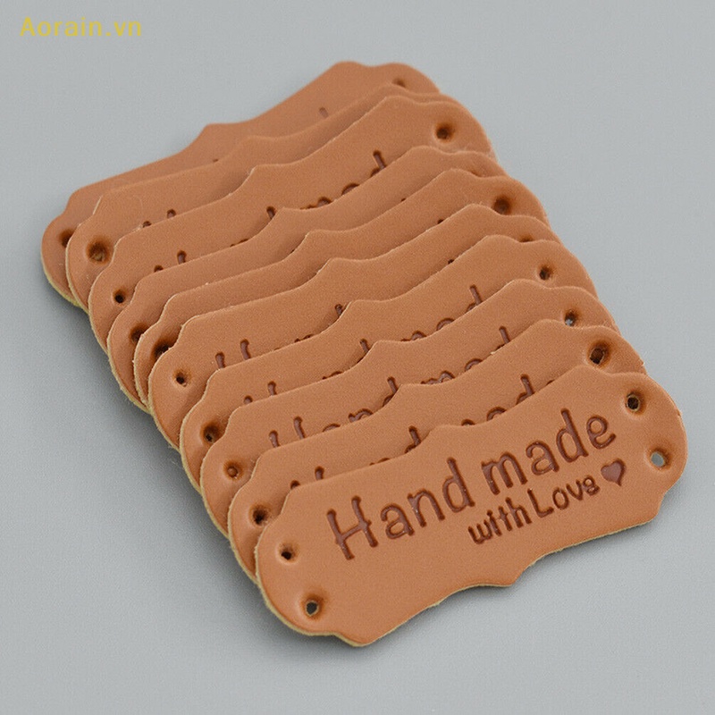 Set 50 Thẻ Da PU In Chữ Handmade With Love Dùng Để May Vá / Làm Đồ Thủ Công DIY