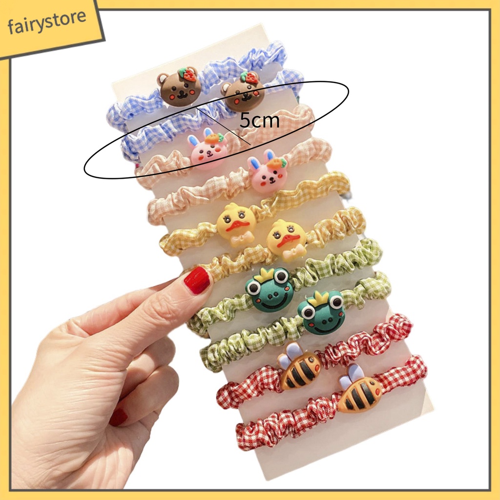 Bộ 10 Dây Cột Tóc Co Giãn Tốt Chống Rơi Siêu Nhẹ Họa Tiết Hoạt Hình Dễ Thương Cho Bé