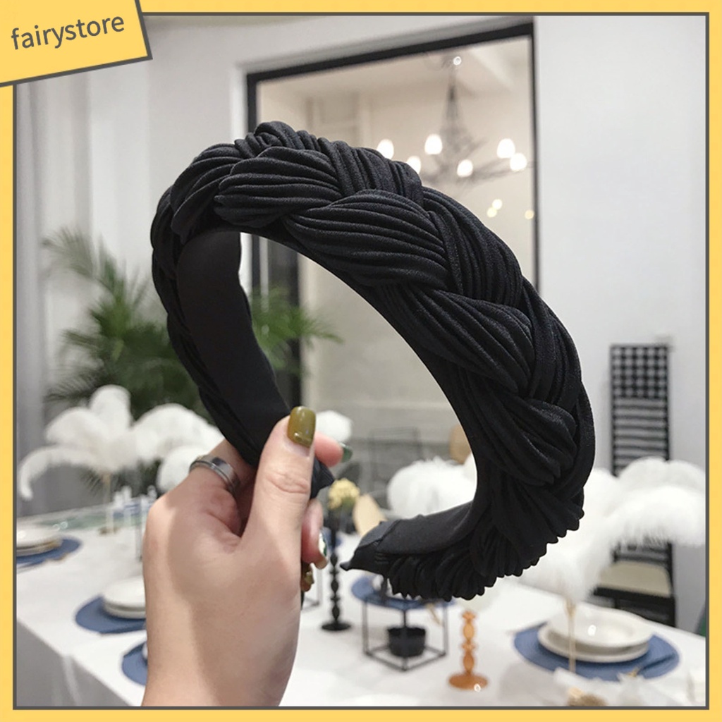 Băng Đô Cài Tóc Bản Rộng Chống Trượt Thắt Nút Chéo Màu Sắc Trơn Dành Cho Nữ