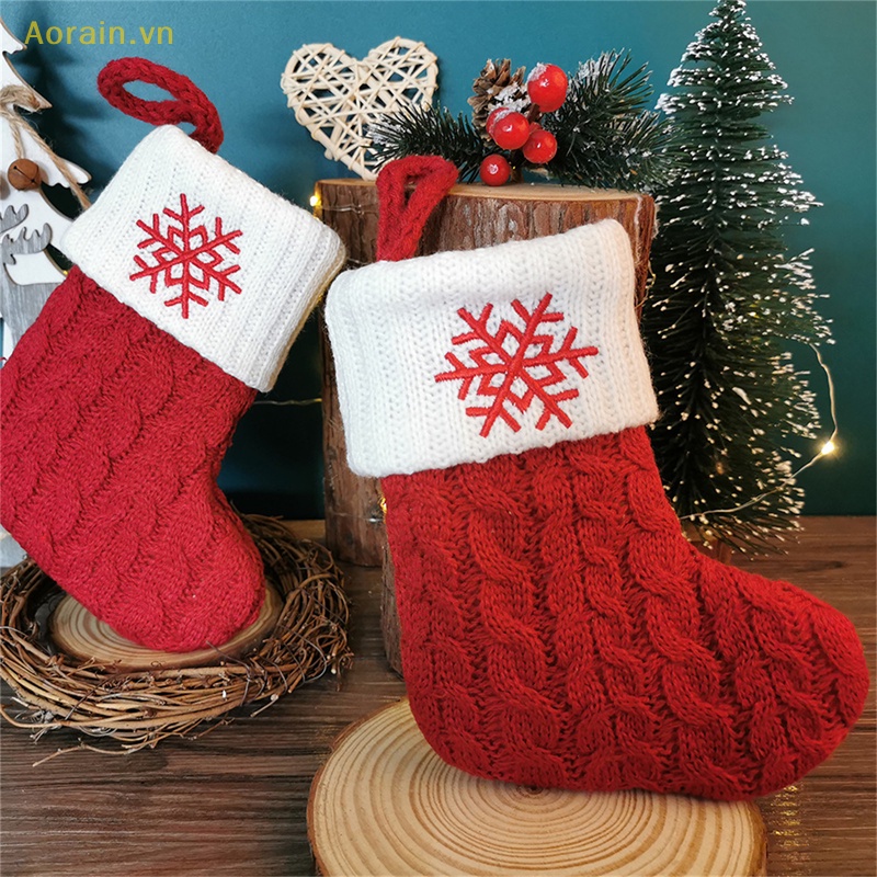 {Aorain} Vớ Giáng Sinh Màu Đỏ Hình Bông Tuyết Chữ Merry Christmas Trang Trí Giáng Sinh