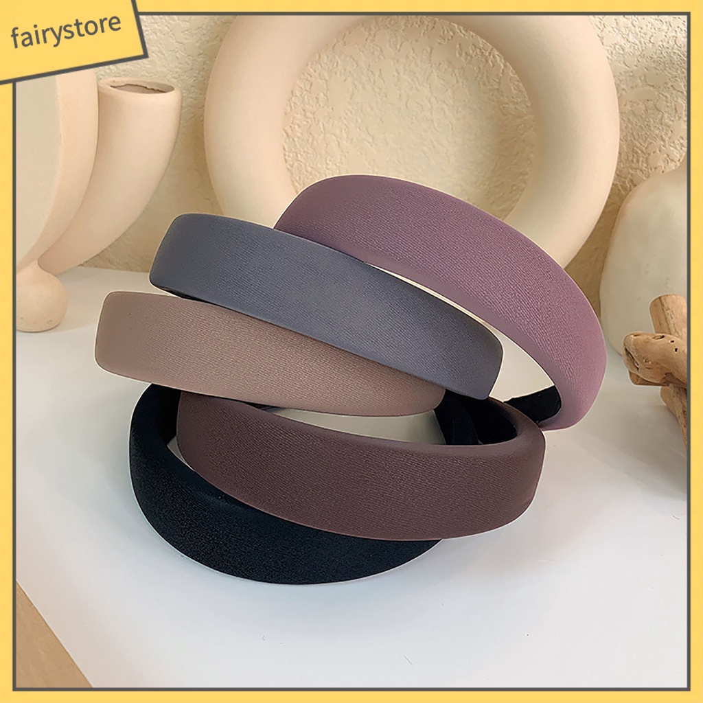 Băng Đô Cài Tóc Bản Rộng Bằng Xốp Ổn Định Màu Sắc Trơn Co Giãn