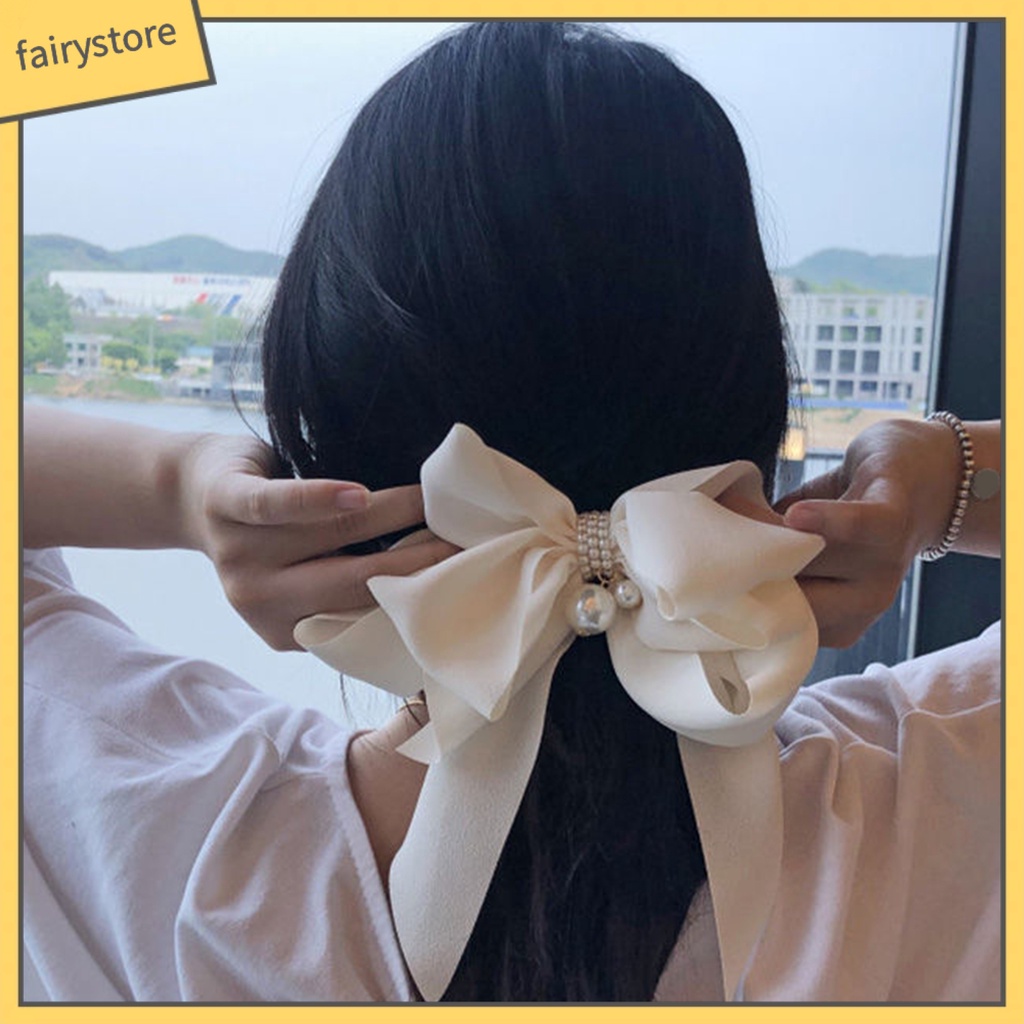 Kẹp Tóc Hình Nơ Lớn Đính Ngọc Trai Giả Màu Trơn Chống Trượt Thanh Lịch Dành Cho Nữ