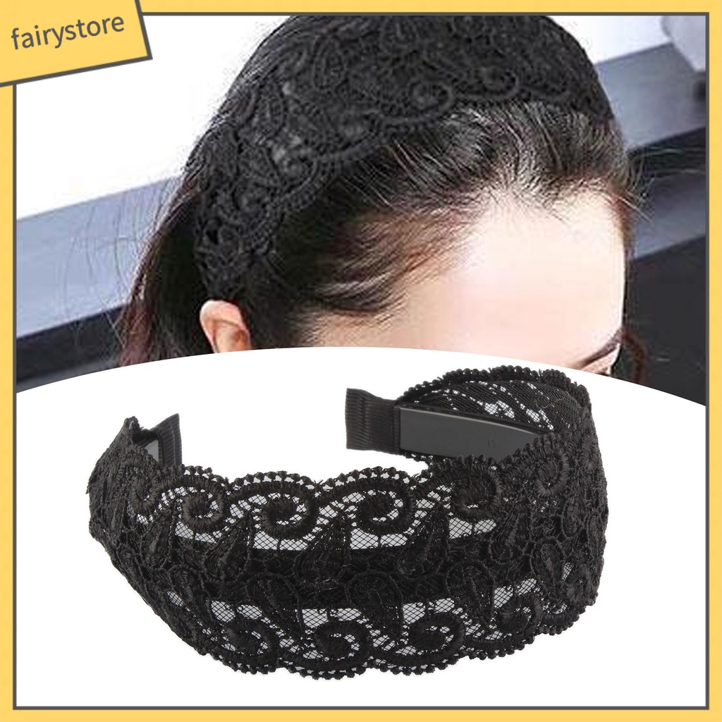 Băng Đô Cài Tóc Phối Ren Thêu Họa Tiết Lá Rỗng Nhẹ Màu Đen Chống Trượt Phong Cách Cổ Điển Cho Nữ