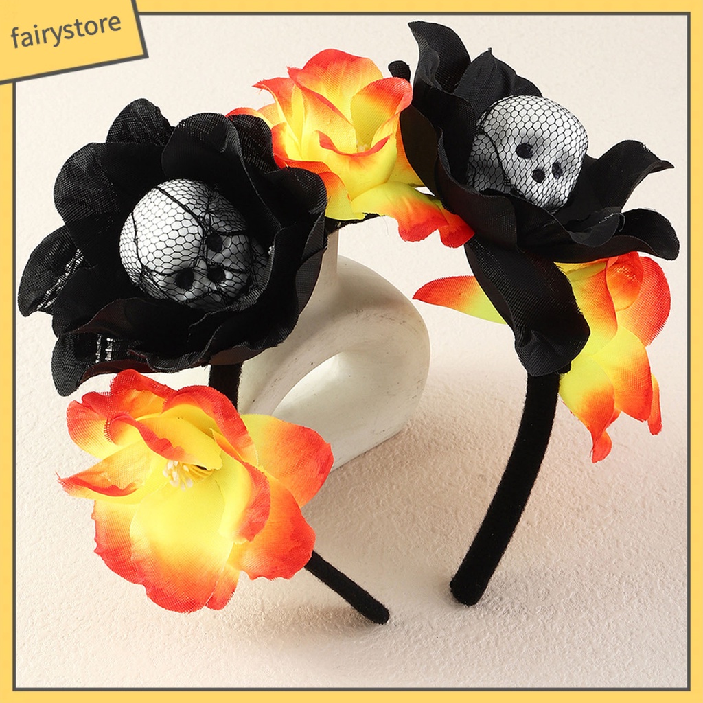 Băng Đô Cài Tóc Hình Đầu Lâu Bằng Mút Màu Đen Phong Cách Halloween